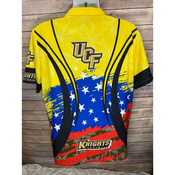UCF Button Up Shirt Mens Size Large Yellow Black Blue Polyester Spandex - Picture 2 of 10